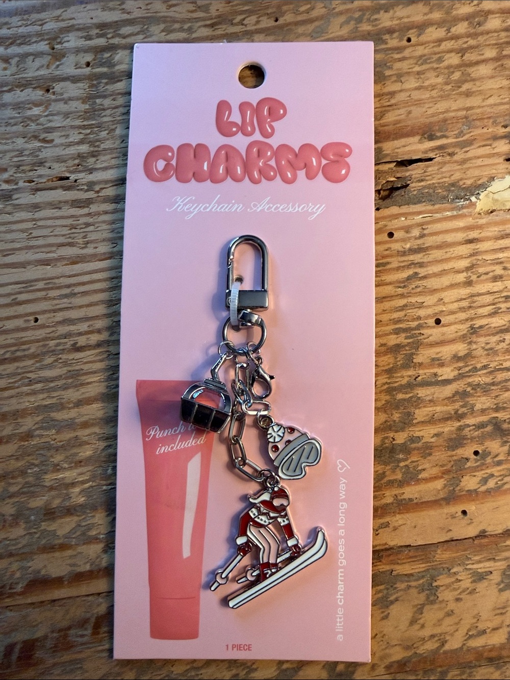 Lip Charms Pink Skiing Keychain Accessory
